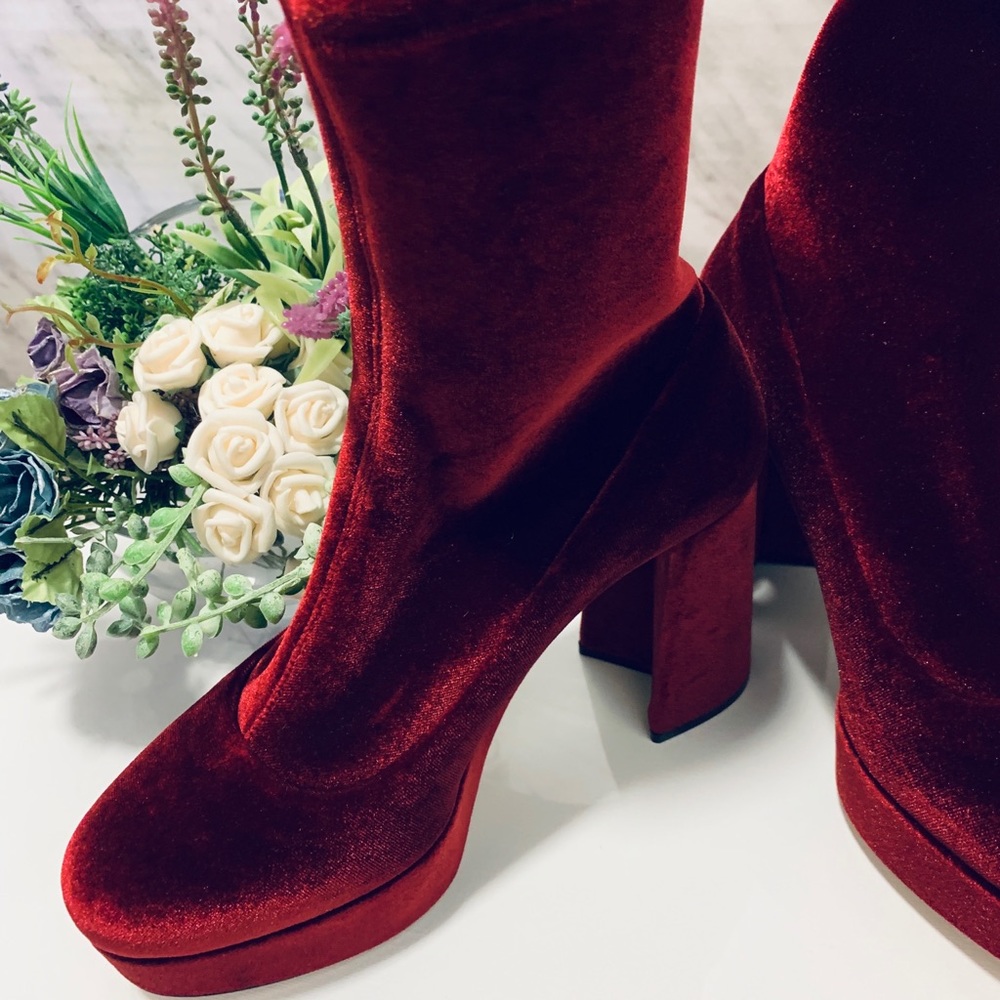 Miu Miu Women's Red Velvet Ankle Boots